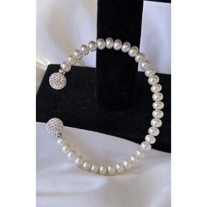 Freshwater Pearl Cuff  Rhinestone Tips Genuine Rare Wedding Vintage